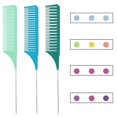 thumbnail image 3 of Juego de 3 peines para peinar el cabello color rosa, antiestáticos, con forma de cola de rata y dientes suaves, ideales para uso en salones de belleza., 3 of 5
