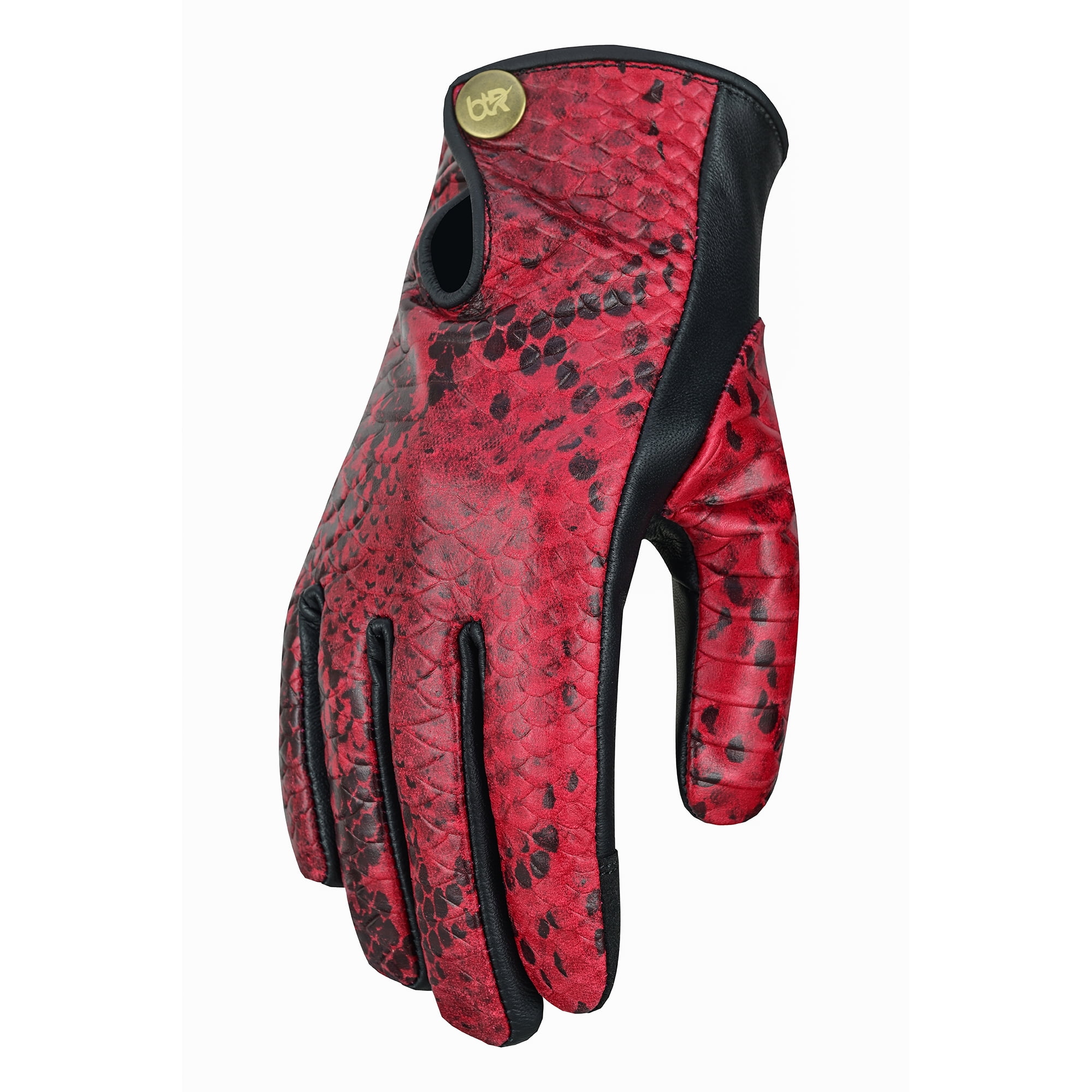 Women's Python Snake Embossed Leather Motorcycle Dress Gloves Full Finger Biker Riding Ladies Gloves Burgundy-M