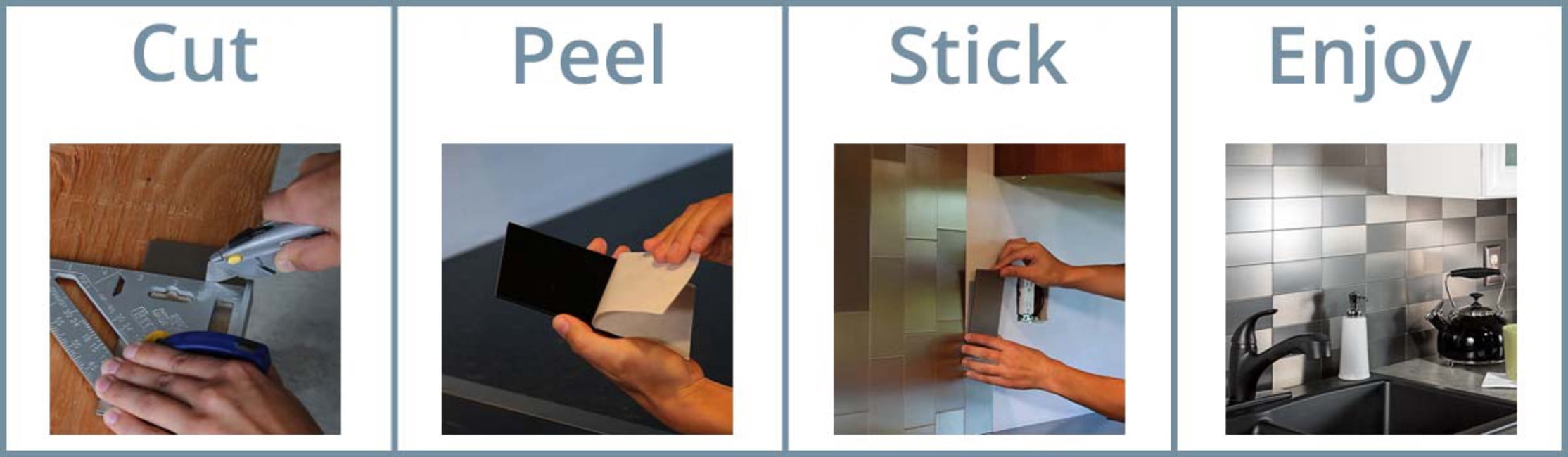 Aspect Peel and Stick Backsplash Square Stainless Matted Metal Tile Approx 15 Sq Ft Kit for Kitchen and Bathrooms