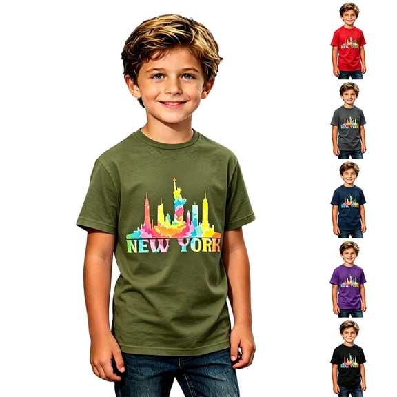 Tisuna Graphic T Shirts For Boys Kids Short Sleeve Crew Neck New York Print Tops Casual School Sport Shirts For Toddler And Tweens 2-13 Years
