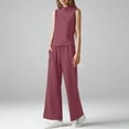 thumbnail image 6 of FRSASU Womens 2 Piece Fashion Temperament Outfits Solid High Neck Sleeveless Top Wide Leg Pant Lounge Sets Vacation Travel Outfits Purple XS(XS), 6 of 9