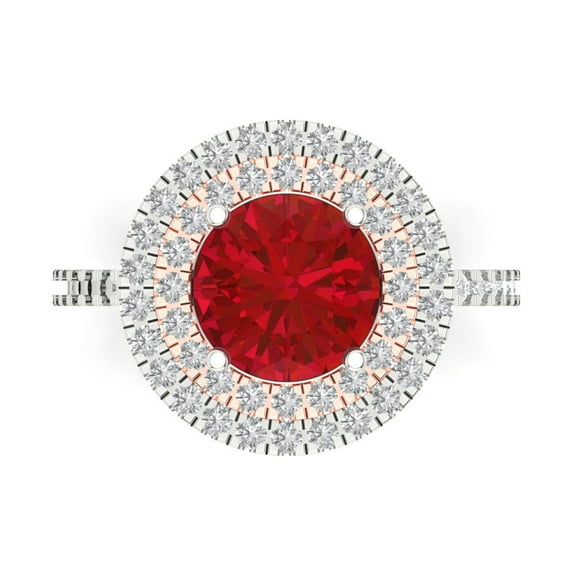 2.6 ct Round Cut Simulated Pink Tourmaline with Simulated Diamond Halo Accents 14K White/Rose Gold Womens Engagement Ring