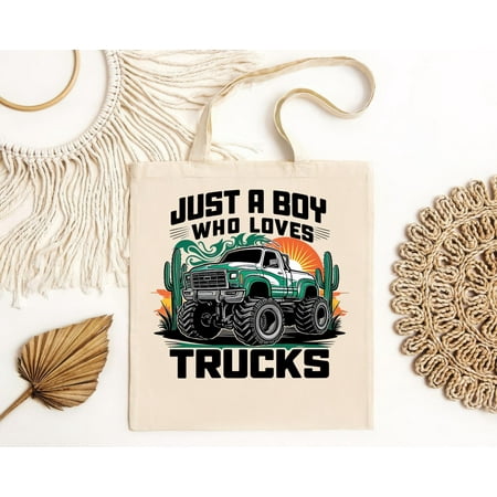 vintage Just a Boy Who Loves Trucks Tote Bag - Perfect for Truck Enthusiasts - Truck Enthusiast Bag - Just a Boy Who Loves Trucks Bag - Truck -TH24398