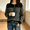 Black, variant on Women's Striped Henley Knit Sweater Long Sleeve Button Crew Neck Pullover Top, M