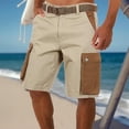 thumbnail image 2 of ctdiral Mens Linen Cargo Shorts Casual Loose Fit Button Work Shorts Summer Multi Pockets Beach Shorts Trendy Color Block Lounge Short Pants, 2 of 6
