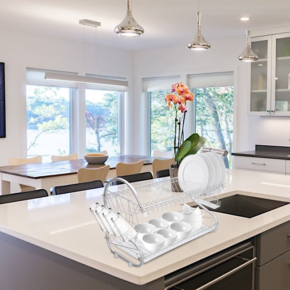Lowestbest Dish Racks for Kitchen, Dish Drying Rack, Dish Drainer, Multifunctional Dual Layers Bowls & Dishes & Chopsticks & Spoons Collection Shelf, Silver Lowestbest Dish Racks for Kitchen, Dish Drying Rack, Dish Drainer, Multifunctional Dual Layers Bowls & Dishes & Chopsticks & Spoons Collection Shelf, Silver