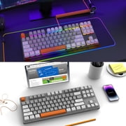 Ajazz AK873 Wired Hot Swappable Mechanical Keyboard, Coiled Cable, 22 RGB Backlit, Classic 3 Color PBT Floating Keycaps, 87% Keyboard with Detachable Magnet Cover, Custom DIY Keyboard