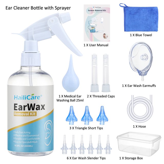 Kit de eliminación de cera de oído, juego de herramientas de riego, limpiador de oídos, botella de enjuague con puntas de limpieza para adultos, cuidado de la salud, 500ml