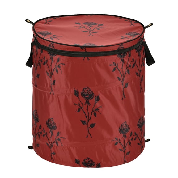 Pop-Up Collapsible Laundry Hamper With Zippered Lid Dual Handles 50L Beautiful Rose