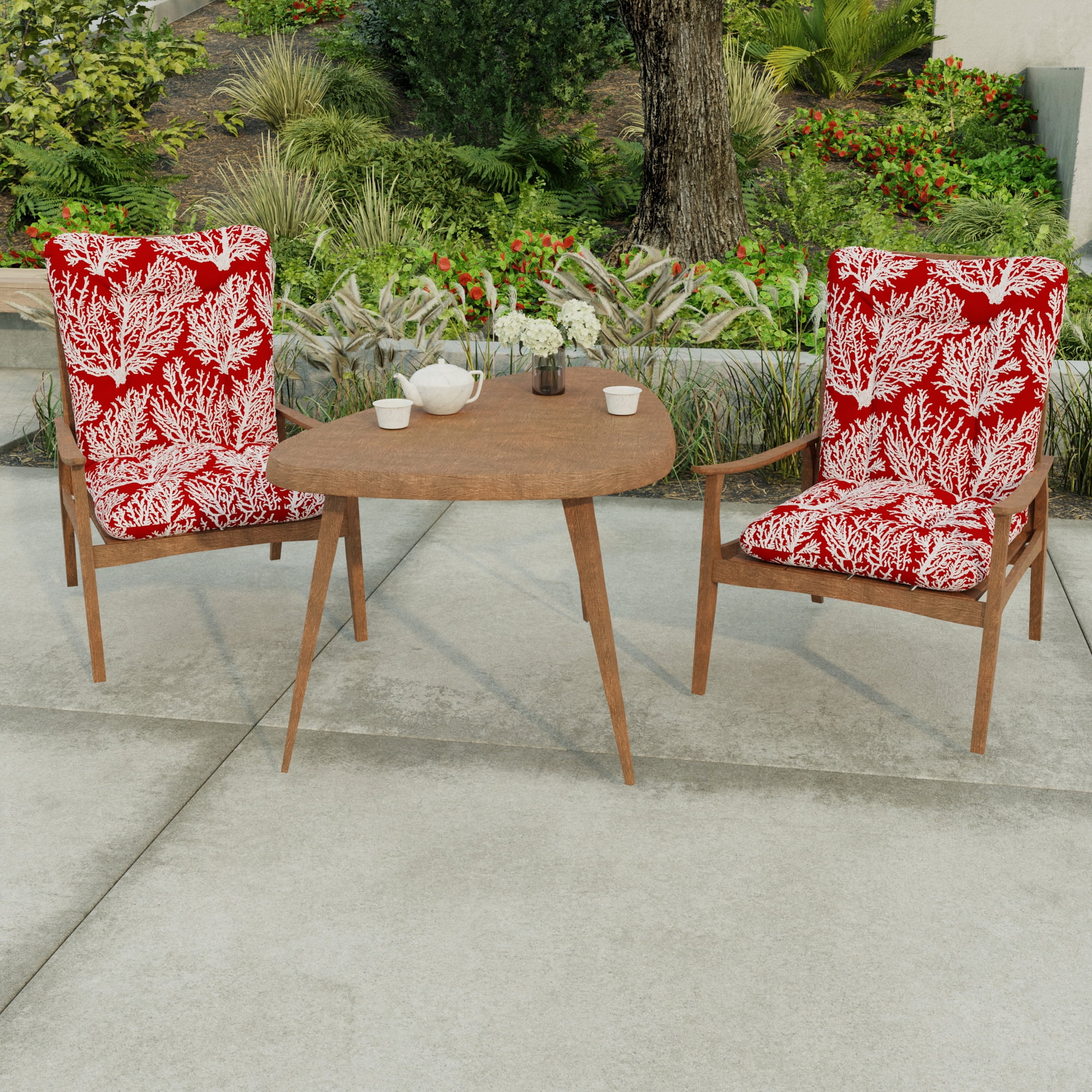 Jordan Manufacturing 38" x 21" Seacoral Red Nautical Rectangular Outdoor Wrought Iron Chair Cushion with Ties and Hanger Loop