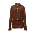 thumbnail image 3 of Pounoo Women's Mini Dresses Long Sleeve V Neck Chiffon Button Front Dresses Daily Errands Soft Lightweight Stylish Bodycon Dresses Gift, 3 of 6