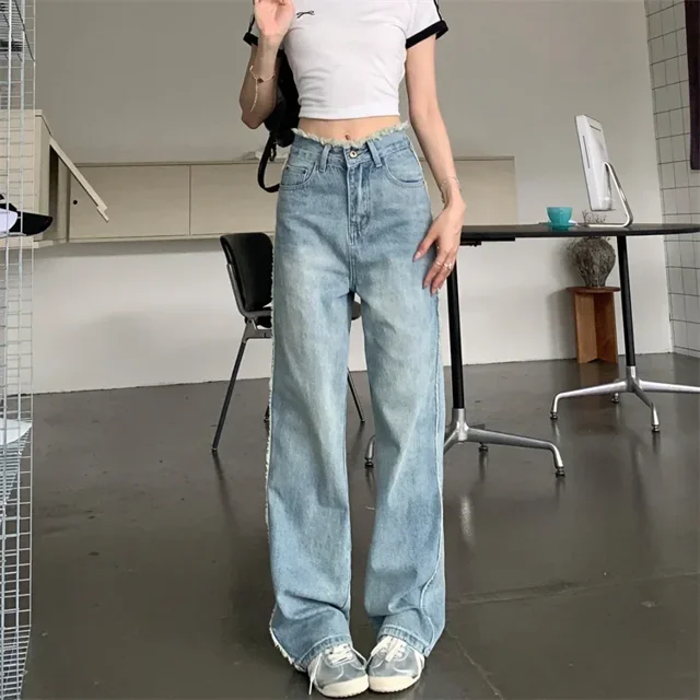 ZOENOVA Cargo Jean Woman's Retro Y2K Versatile Jeans Street Fashion Pantalones Mujer Baggy Loose Straight Denim Trousers mujer