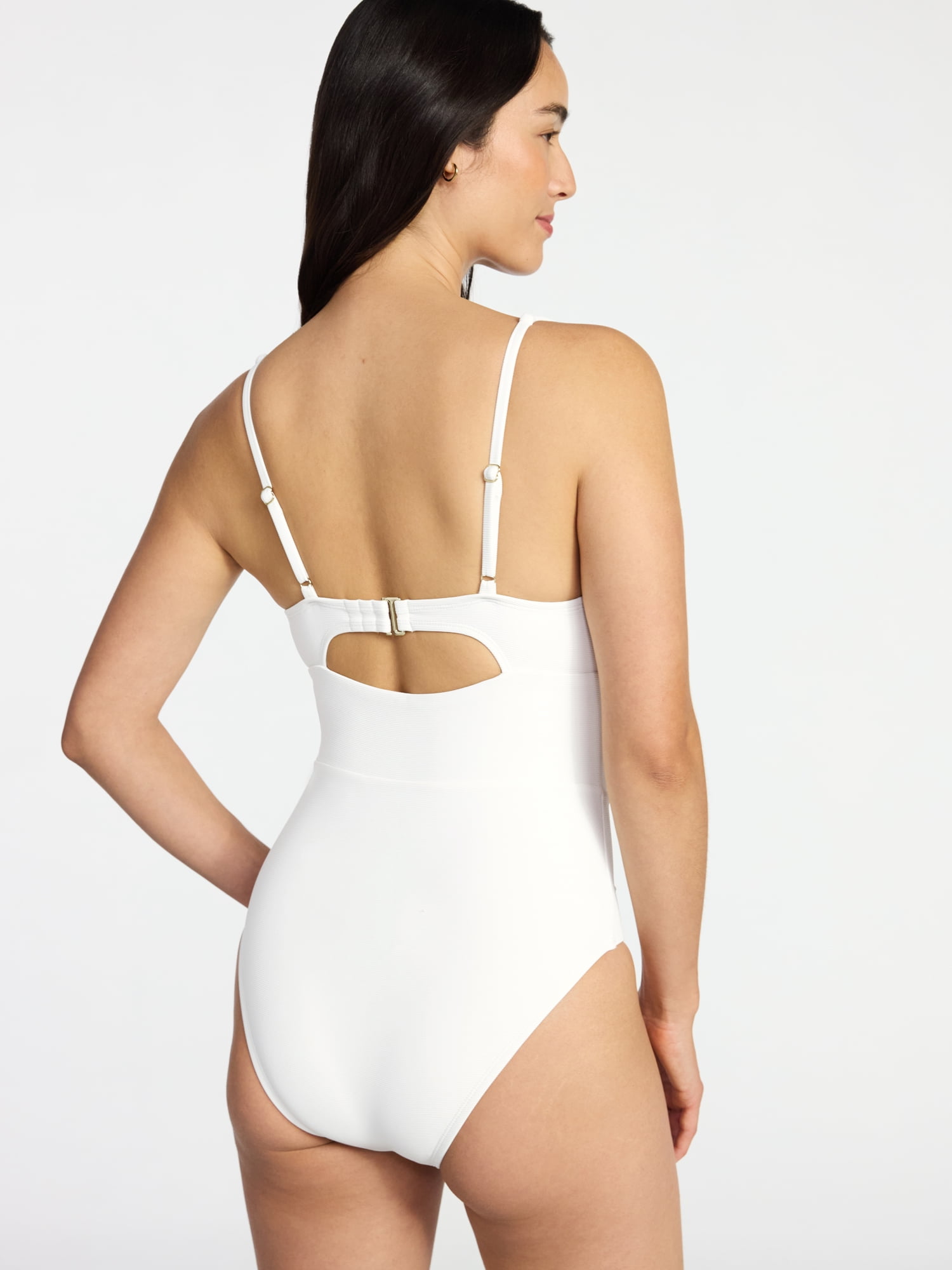 Time and Tru Women's and Women’s Plus Ribbed Plunge One-Piece Swimsuit, Sizes XS-3X
