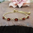 thumbnail image 2 of 18K Yellow Gold Plated Silver Simulated Red Garnet & White Natural Diamond Gemstone Birthstone Tennis Bolo Adjustable Bracelet For Women (6.37 Cttw, Oval Fully Adjustable Up to 9 Inch), 2 of 7