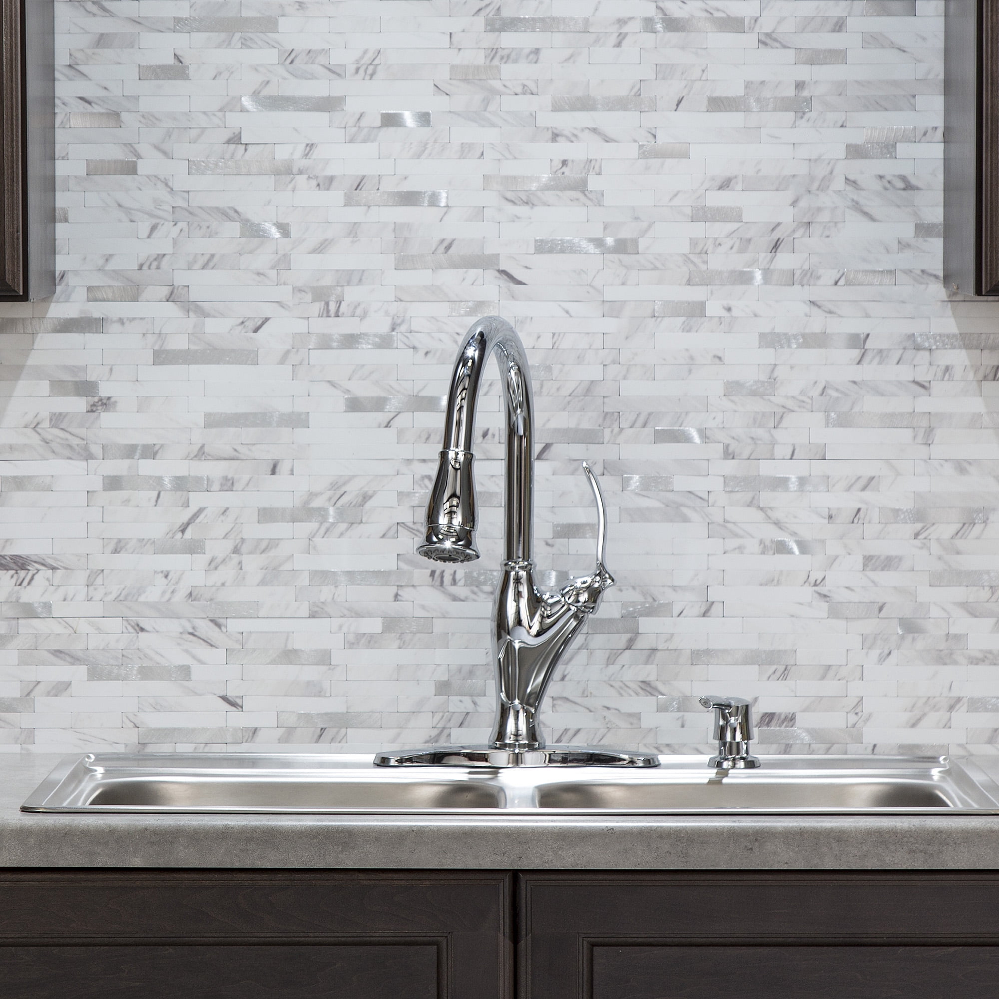 Aspect Collage 12in x 5.8in Peel and Stick Backsplash in Marble Shine (2pc per pack/5-Pack)