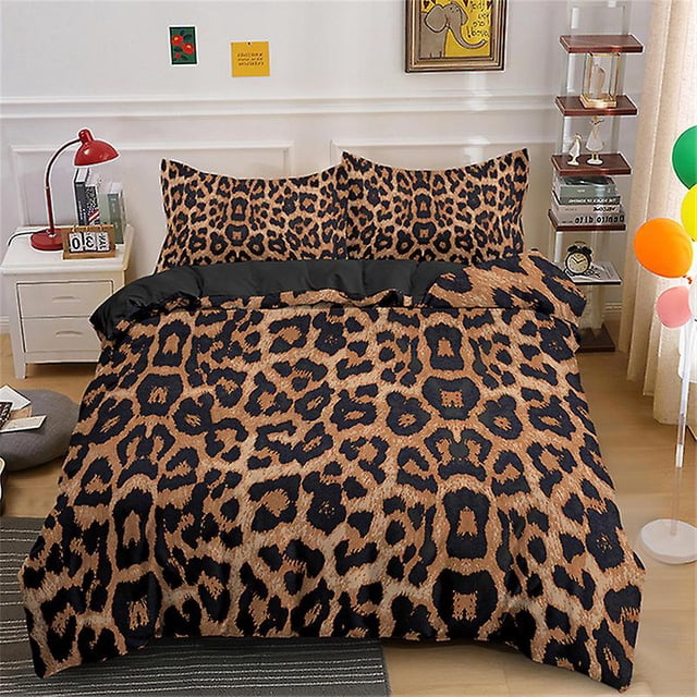 Juego de cama de 3 piezas con estampado de leopardo (1 funda nórdica + 2 fundas de almohada)