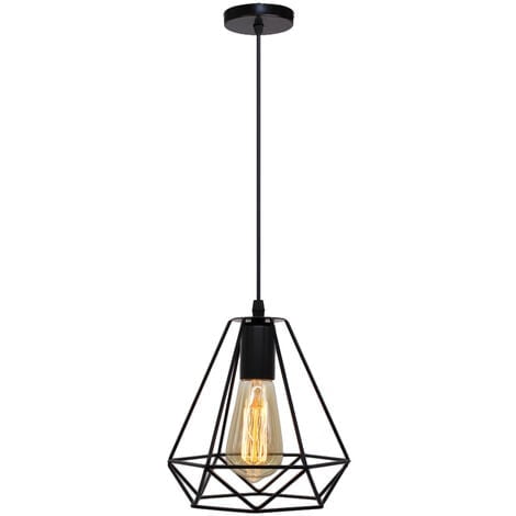 Lámpara colgante con forma de diamante E27, moderna lámpara de techo industrial para dormitorio, restaurante, comedor, color negro