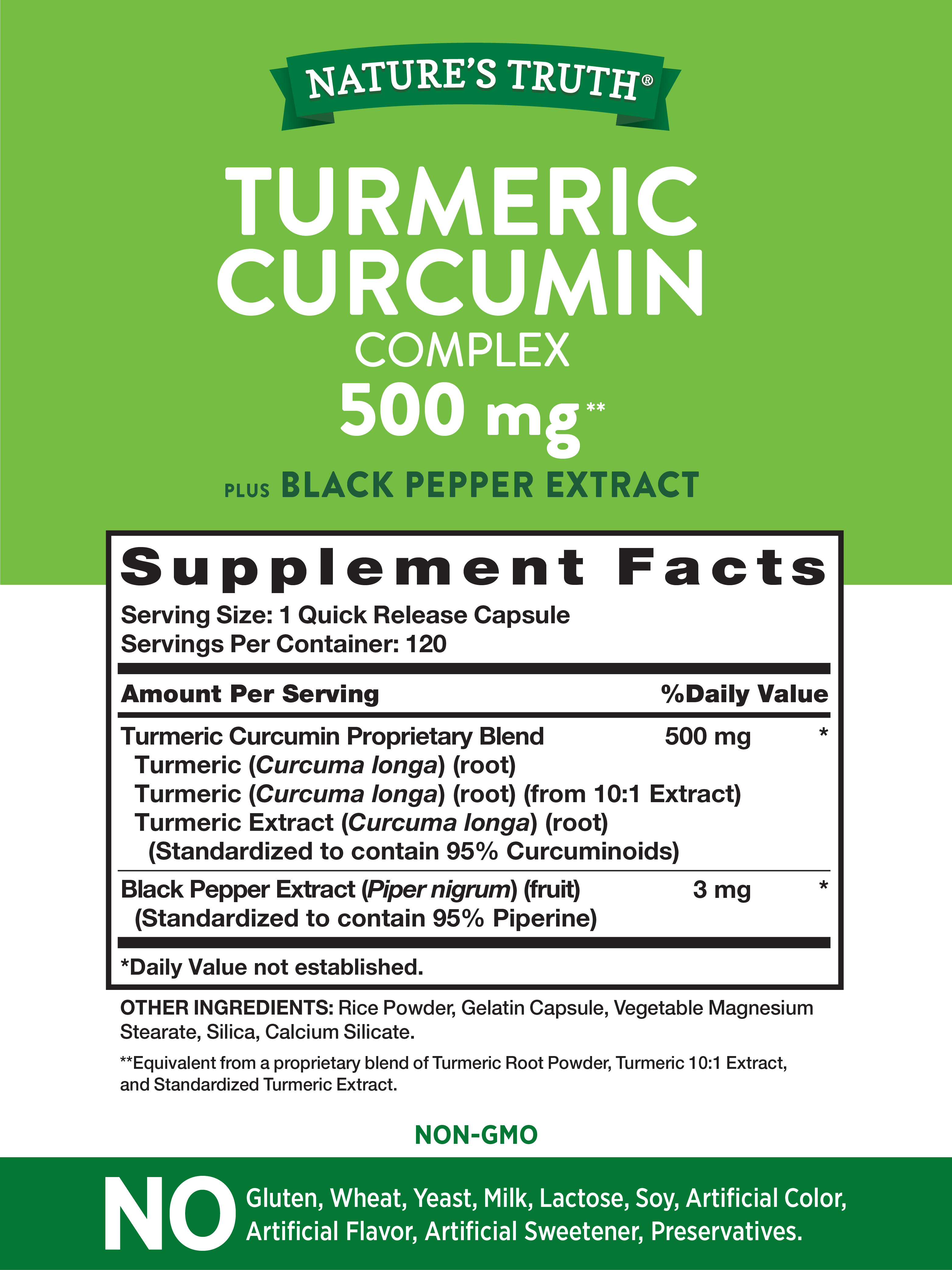 Turmeric Curcumin 1 Capsules 500mg 3mg Black Pepper Extract Value Size Non Gmo Gluten Free Supplement By Nature S Truth Walmart Com