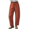 thumbnail image 5 of Cotton Linen Pants Women Wide Leg Loose Casual Cropped Elastis Waisted Pants for Women with Pockets, 5 of 8