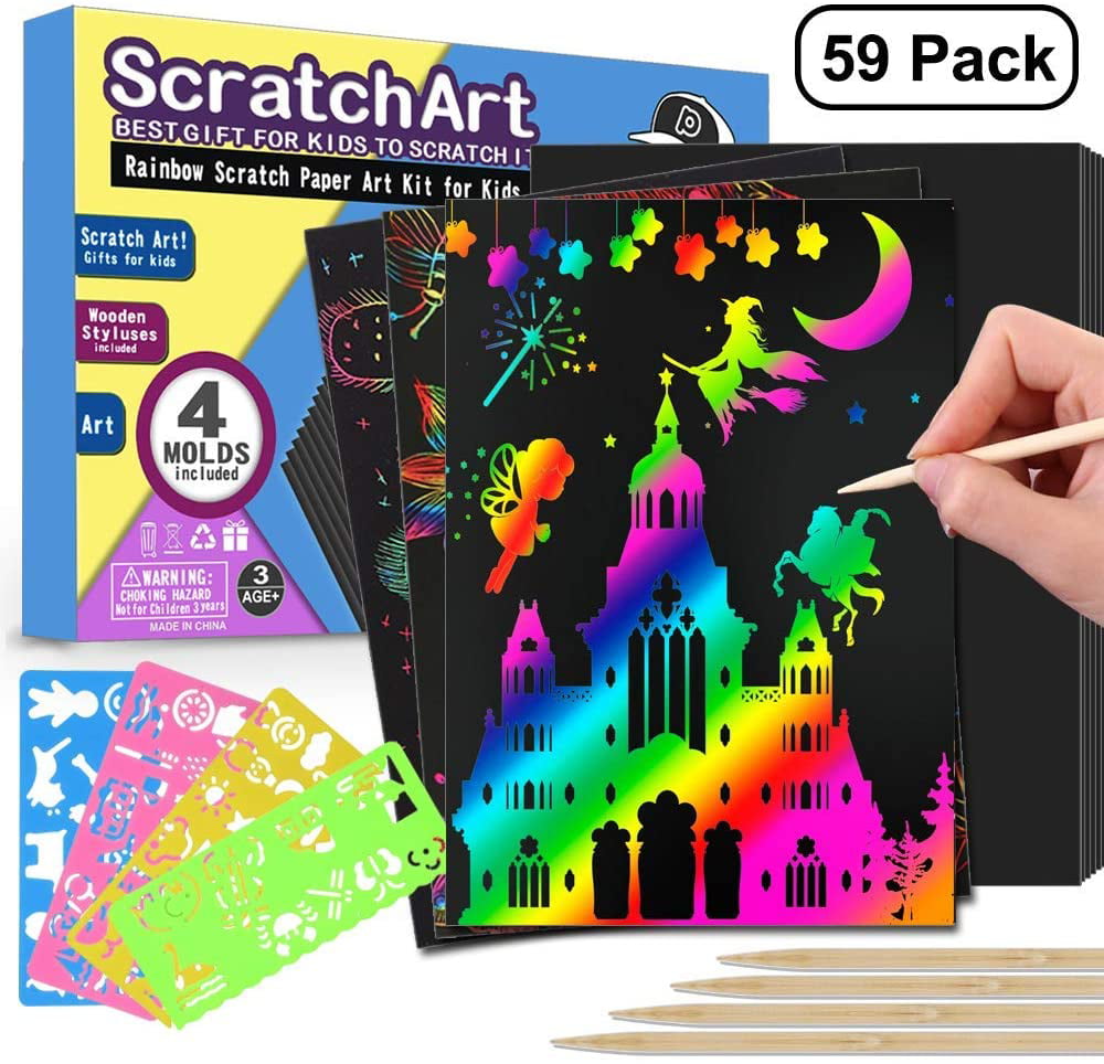 50 PCS  Scratch Art Rainbow Paper Scratchboard for Kids Craft Drawing Writing 