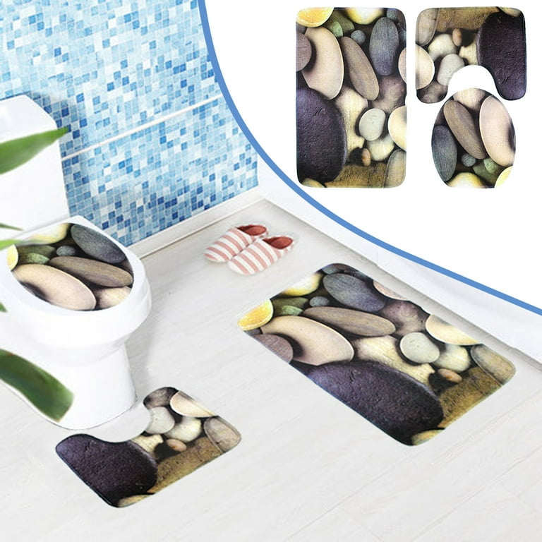 3-pc Bathroom Rug Set, Stone Pattern Carpet,3d Toilet Floor Mat