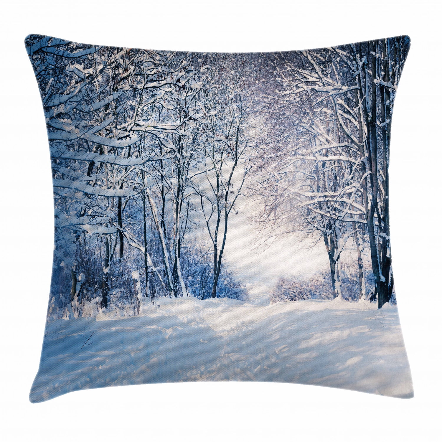 Winter Throw Pillow Cushion Cover, Alley in Snowy Forest Cold Freezing