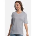 thumbnail image 5 of Women's Short Sleeve V Neck Casual Basic Solid Color Pullover Lightweight Soft Knit T-Shirt Tops, 5 of 5