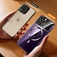 thumbnail image 4 of Funda de teléfono de carga inalámbrica transparente con ventana de chapado magnético de lujo para iPhone 11, 12, 13, 14, 15 Pro Max Plus, cubierta suave a prueba de golpes, 4 of 5