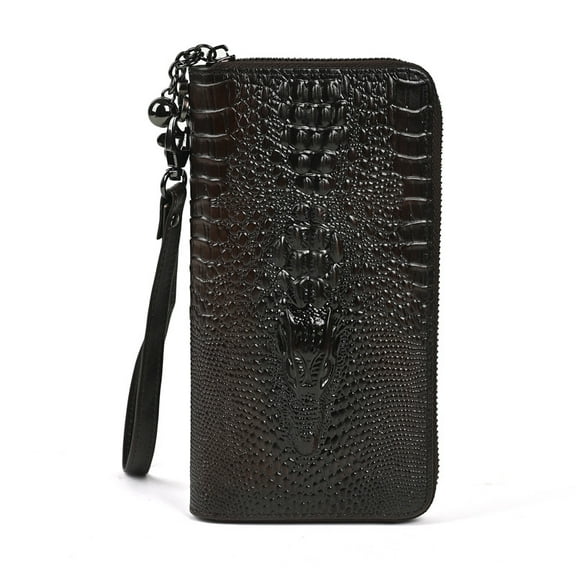 TAZAG men's long wallet genuine leather crocodile pattern business multi-card clutch bag head layer cowhide money clip