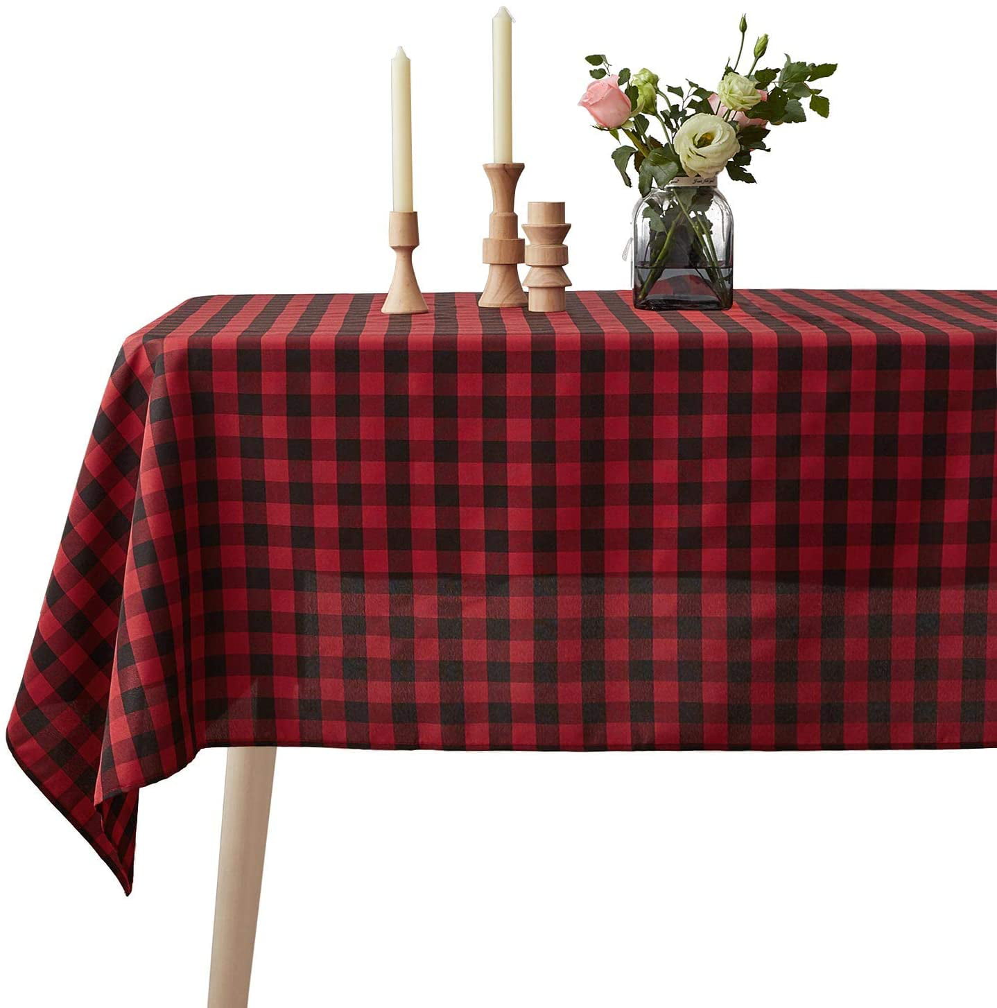 Luxury Rectangle Tablecloth Red Check  Cover Tea Cloths Stain Resistand 