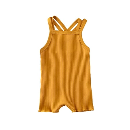 

Toddler Baby Girl Casual Suspenders Romper Vertical Stripe Plain Rib Stitch One Piece Jumpsuit