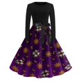 thumbnail image 6 of Women's Casual Fashion Long Sleeve Christmas Graphic Printed Vintage Long Dresses, Round Neck, Retro Style, Holiday Print, Party Dress, Casual Wear,Purple,3XL, 6 of 6