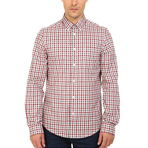 Old Glory Ben Sherman Gingham Mens Button Up Long Sleeve Shirt Off White