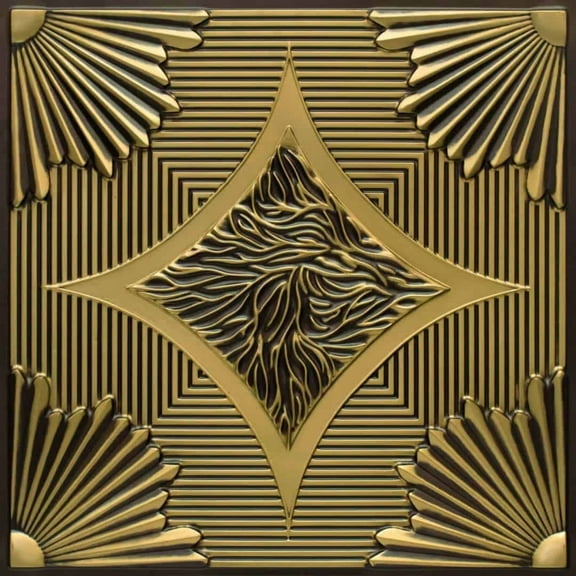 201 - Sunset Boulevard 2 ft. x 2 ft. PVC Glue-up or Lay in Ceiling Tile in Antique Brass (40 Sq. ft. / Pack) - 10 Pieces