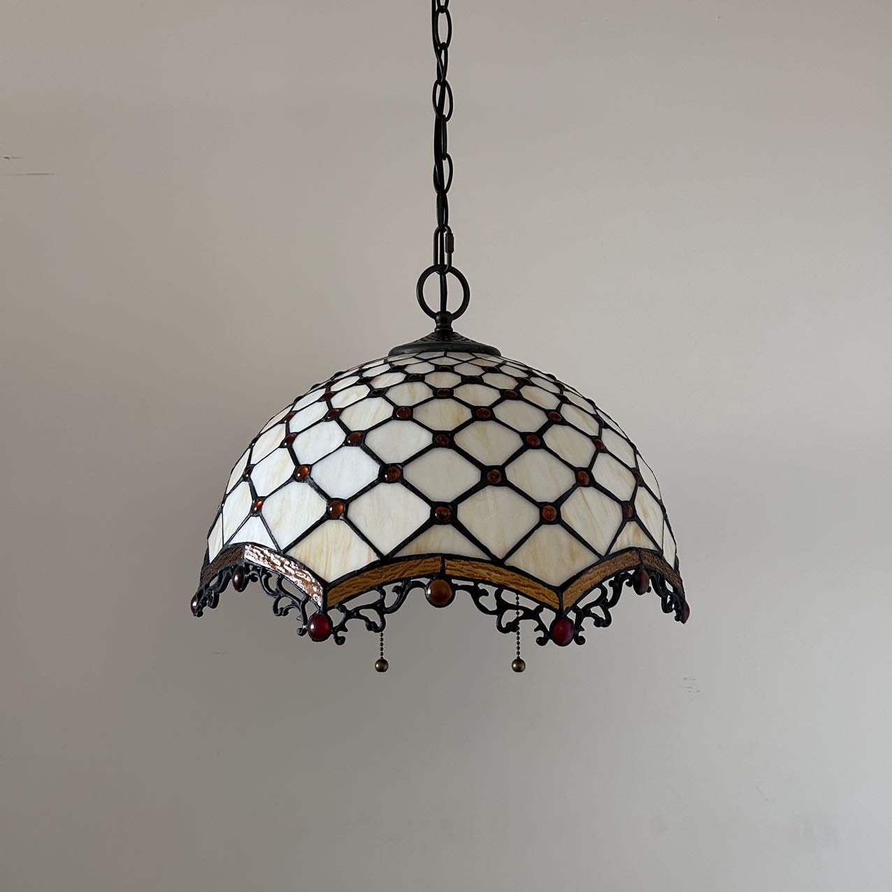 Tiffany Pendant Lights Fixture Beige Stained Glass Crystal Beans LED Bulb Included for Dining Room Hotel Restaurant Cafe 16"W*16"D*75"H