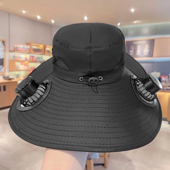 Solar Powered Fan Sun Hat with Wide Brim, UV Protection Cooling Sun Hat for Outdoor Fishing Hiking Camping Summer Waterproof Hat