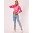 thumbnail image 2 of Blusa delantera con botones para mujer, dobladillo con lazo, cuello en punto, malla, camisa de manga larga transparente, top Rosa Caliente M, 2 of 6