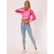 thumbnail image 2 of Blusa delantera con botones para mujer, dobladillo con lazo, cuello en punto, malla, camisa de manga larga transparente, top Rosa Caliente M, 2 of 6
