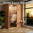 thumbnail image 2 of TEXBM 1000W Far Infrared Sauna Room - Solid Okoume Wood Portable Sauna with Bluetooth Speaker, Colorful LED Lights, USB Port, 7 Heating Panels, Tempered Glass Doo, 2 of 7