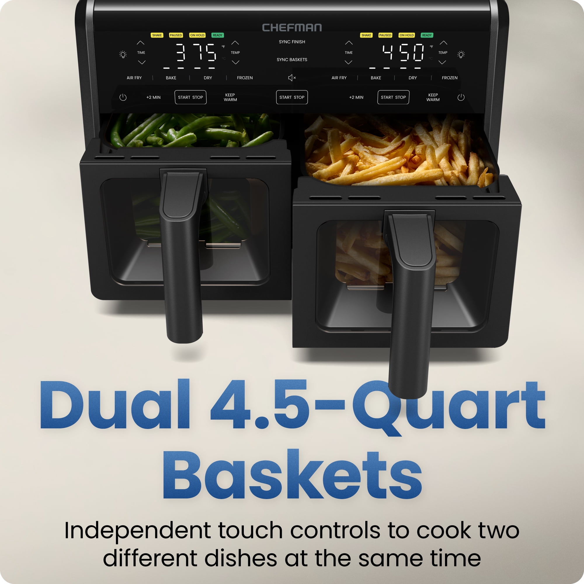 Chefman 9-Quart TurboFry Dual Basket Easy-View Air Fryer, 450°F Max Temp - Black
