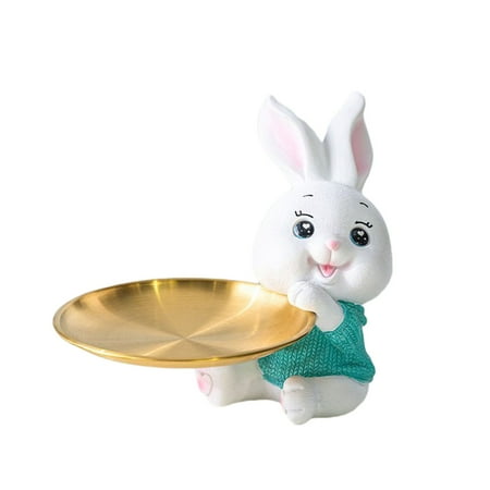 

Easter Resin Rabbit Desk Key Storage Tray Jewelry Earring Holder Statue Coin Bank Bunny Sculpture Table Office Home Decor Pink