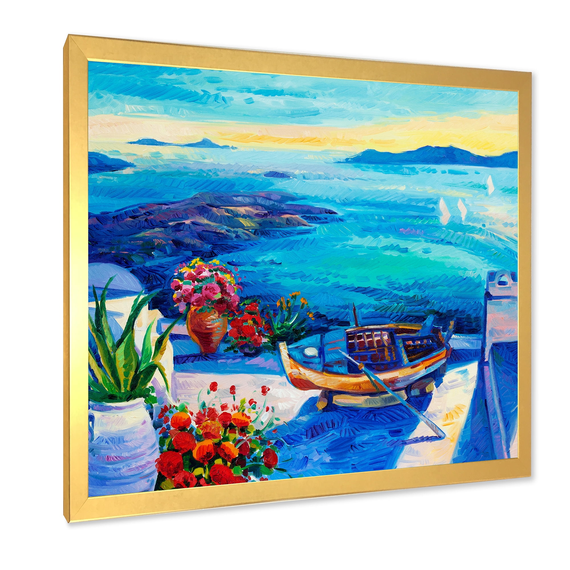Designart 'Little Red Flowers With Sea View' Nautical & Coastal Framed Art Print