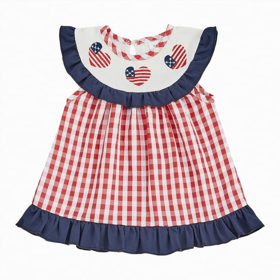 Sgkm Baby Girl Dresses Sleeveless Rounded Neck Toddler Girl Dress Plaid Fourth of July Outfit Flag Clothes