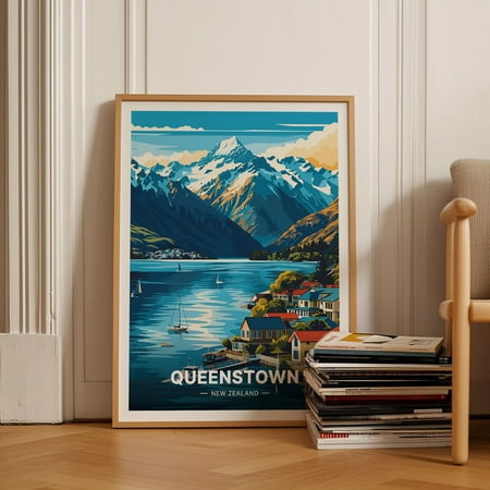 Queenstown New Zealand Travel Poster, Scenic Landscape Wall Art, Adventure Destination Decor, Explorer Gift Idea Wall Art, Modern Wall Decor, 8x12 UNFRAMED
