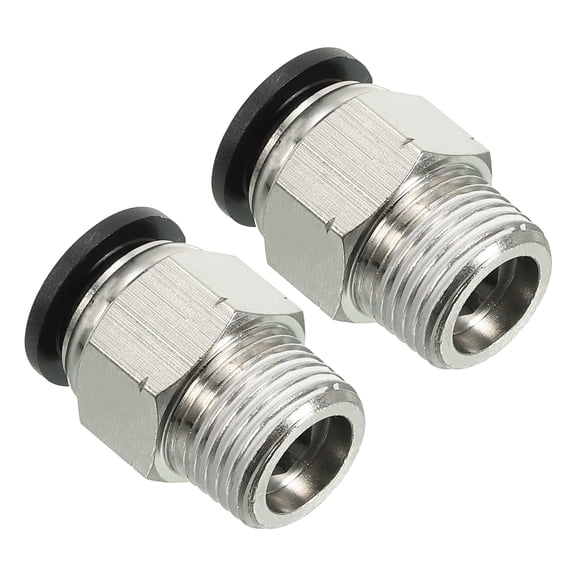 Uxcell 12mm x 3/8"NPT Male Thread Push to Connect Fittings Pneumatic Air line Quick Connect Fittings 2 Pack Silver