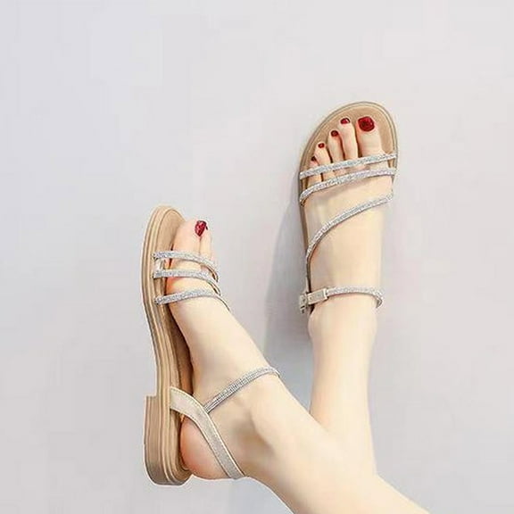 HAOTAGS Womens Casual Sandals Flat Dressy Beach Shoes Beige Size 6.5