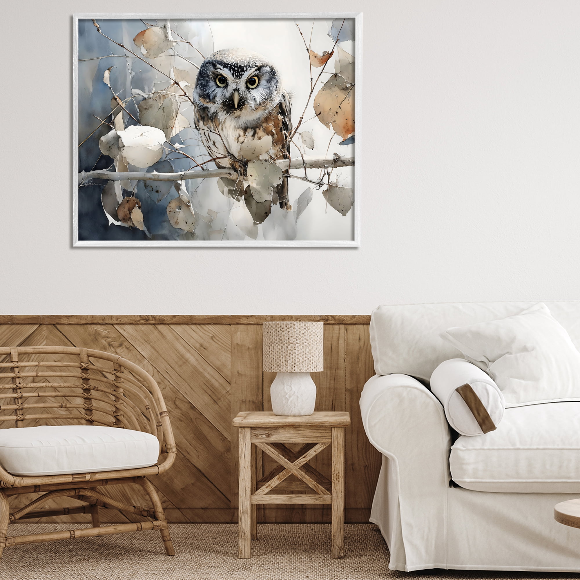 Stupell Industries Hoot Owl on Autumn Branch White Framed Giclee Art, design by Franklyn Gregory