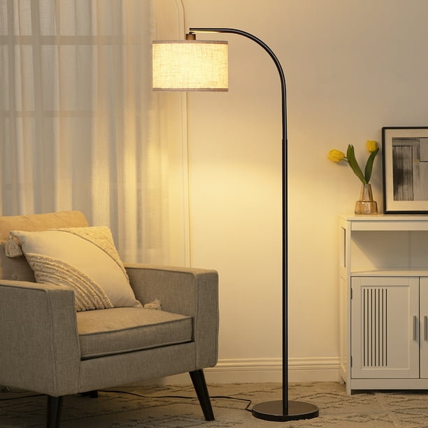 Dewenwils Modern Black Arched Floor Lamps For Living Room, Metal Standing Lamp With Beige Linen Shade Black
