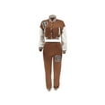 thumbnail image 3 of Kiapeise Womens 2pcs Crop Baseball Jacket Tracksuit Varsity Jacket Patchwork Outfit Letter Bomber Coat Bodycon Sweatpants Set, 3 of 6
