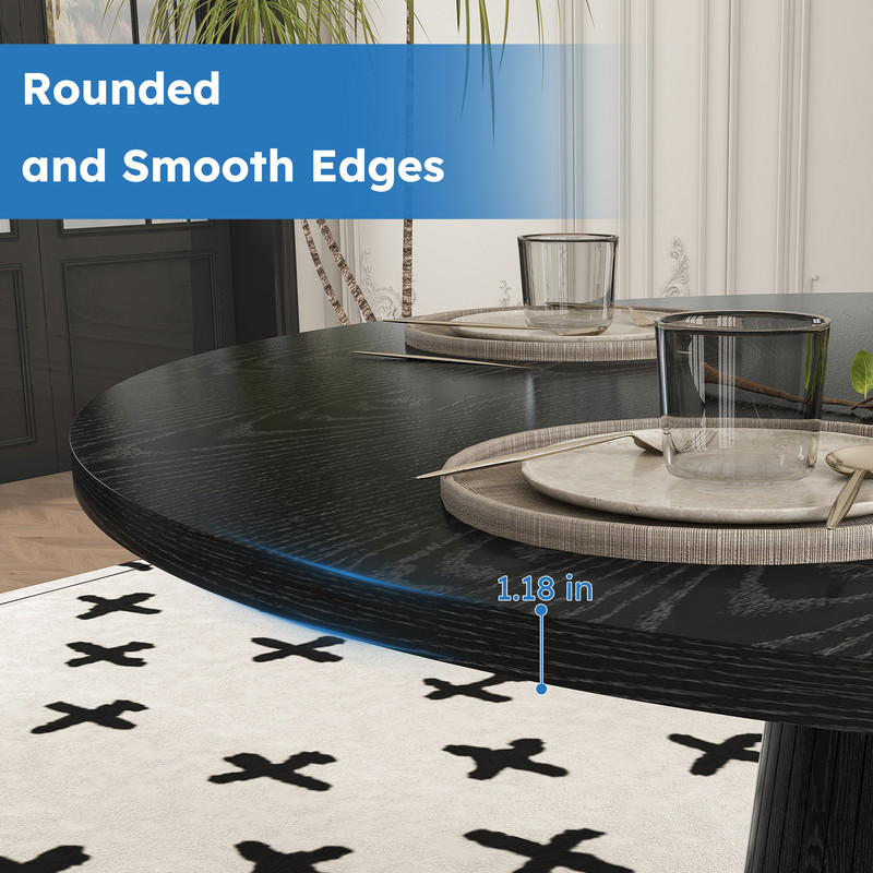 47.2'' Round Large Dining Table for 4, Accent Kitchen Dinner Table with Striped Base, Wood Side Table with Metal Frame